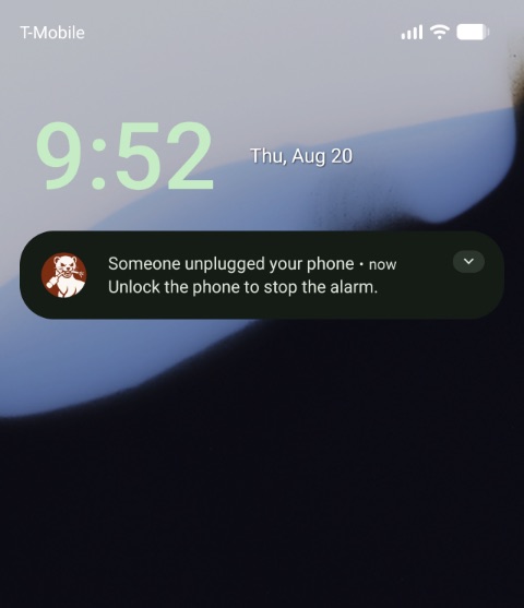 A locked phone screaming, with no way to reach the app that would stop it.
